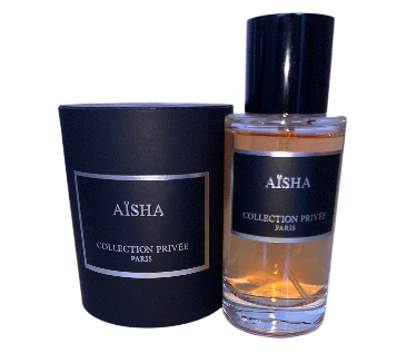 Flacon d'Eau de Parfum Aisha 50ml de la Collection Privée Paris, parfum raffiné avec des notes orientales et élégantes.