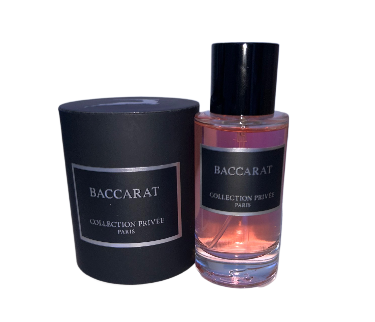 Flacon d'Eau de Parfum Baccarat 50ml de la Collection Privée Paris, fragrance luxueuse aux notes boisées et ambrées.