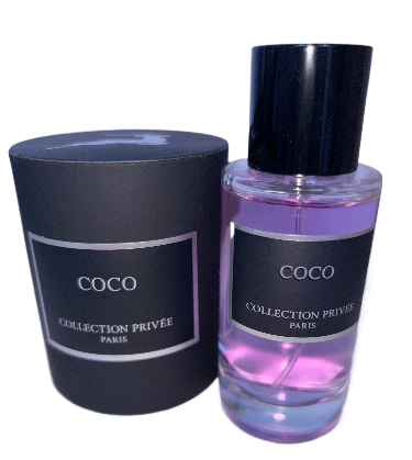 Flacon d'Eau de Parfum Coco Vanille 50ml de la Collection Privée Paris, parfum gourmand aux notes exotiques de coco et vanille.