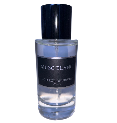 Flacon d'Eau de Parfum Musc Blanc 50ml de la Collection Privée Paris, parfum doux et raffiné aux notes poudrées et musquées.