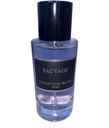 Flacon d'Eau de Parfum Sauvage 50ml de la Collection Privée Paris, parfum puissant et intemporel aux notes boisées et épicées.